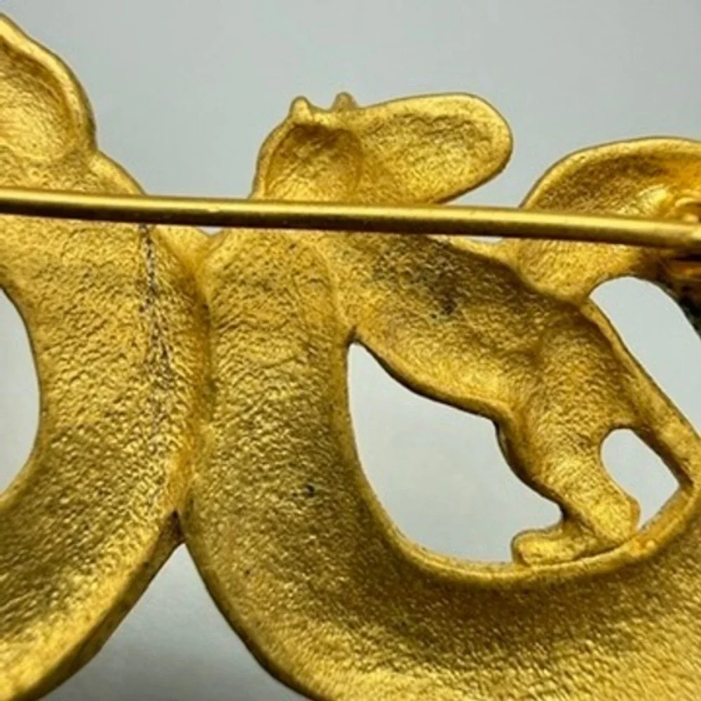 Vintage JJ Gold‎ Tone Playful Cats Brooch 3.5
